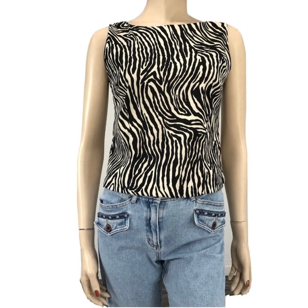 T & Company Zebra Sleeveless Button On Back Blouse - image 3